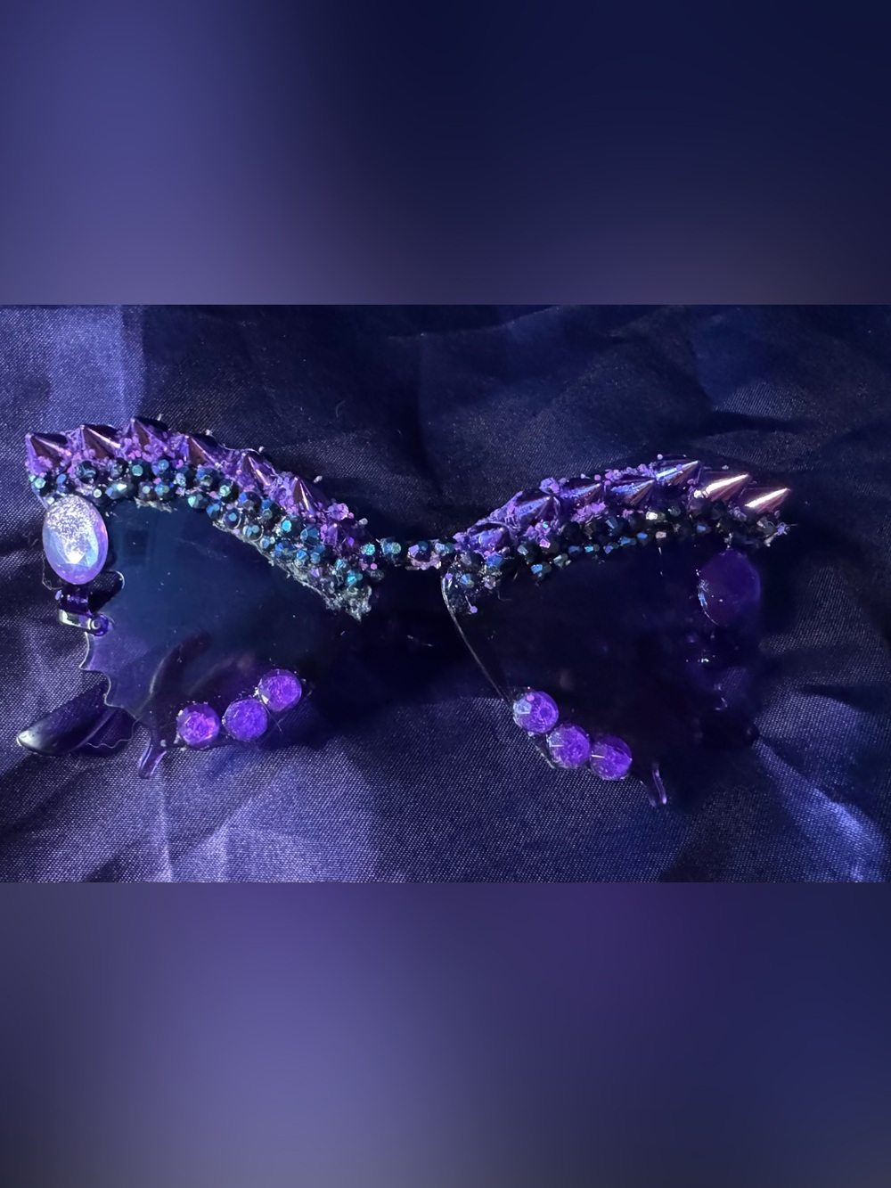 Embellished Purple spikes oversized butterfly shaped sunglasses